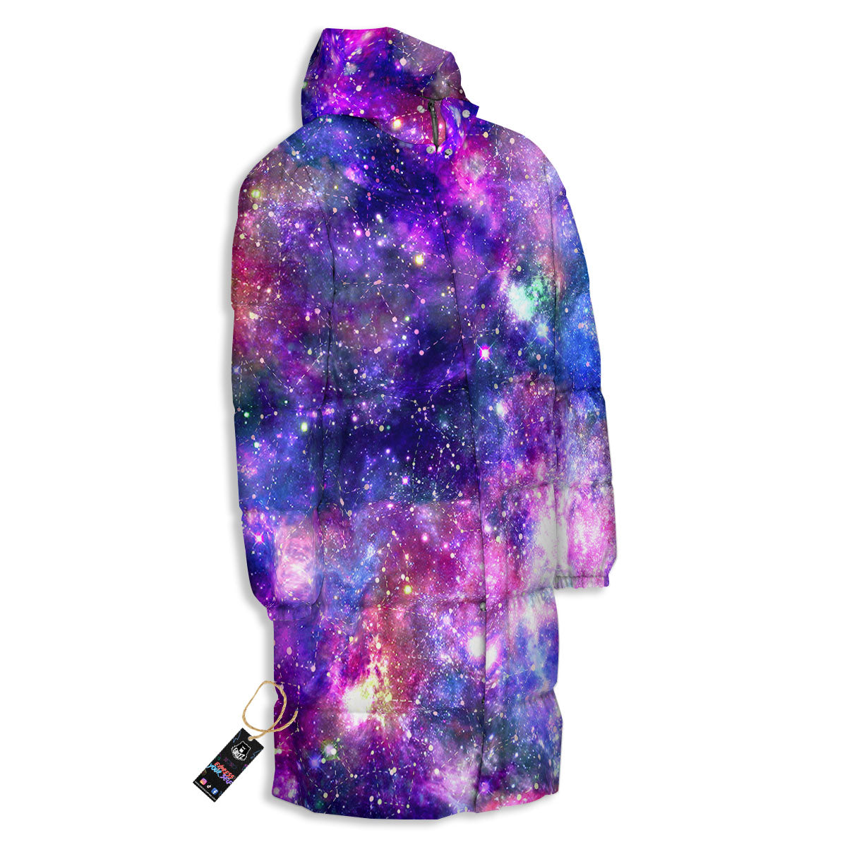Space Blue Starfield Purple Galaxy Print Long Down Jacket-grizzshop