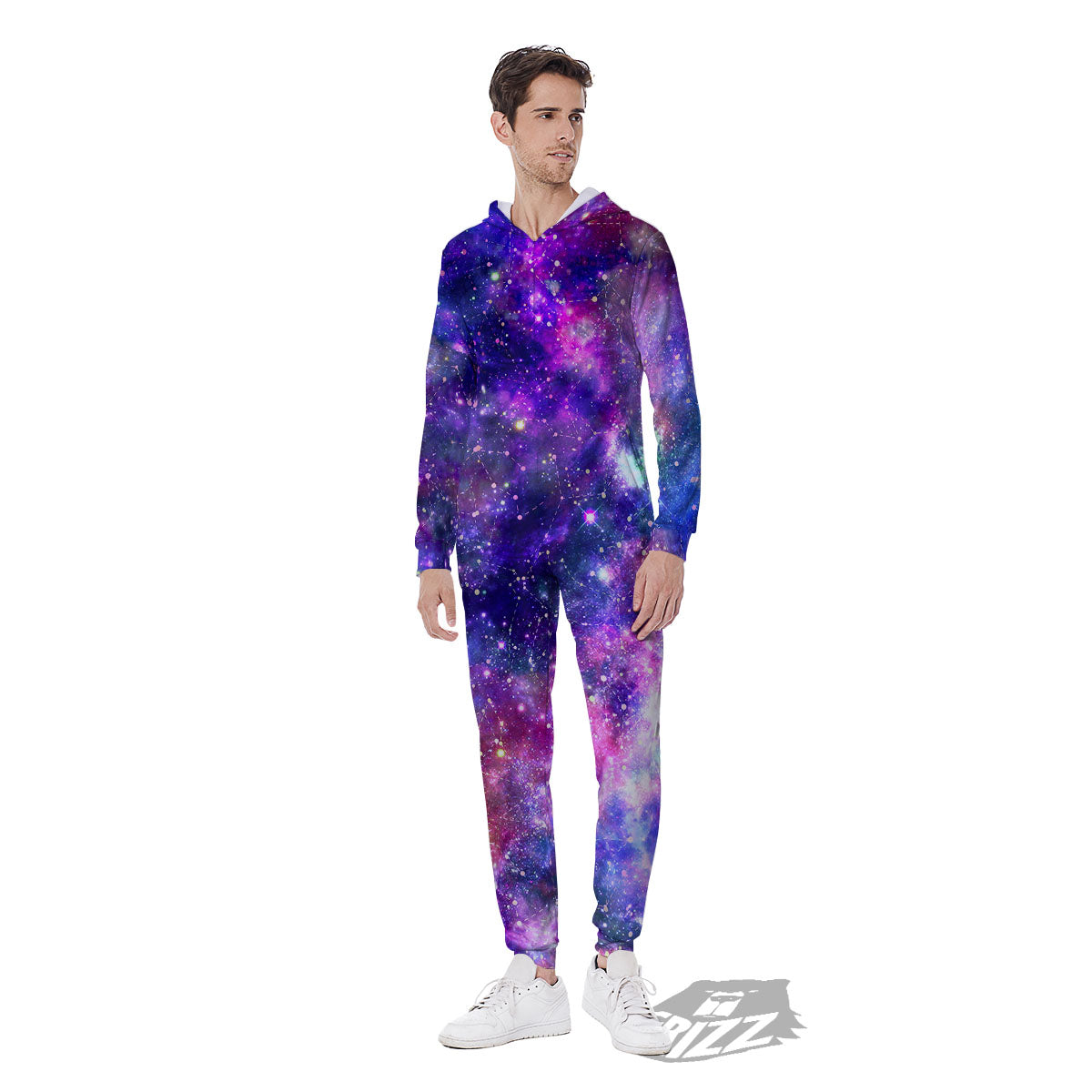 Space Blue Starfield Purple Galaxy Print Men's Jumpsuit-grizzshop