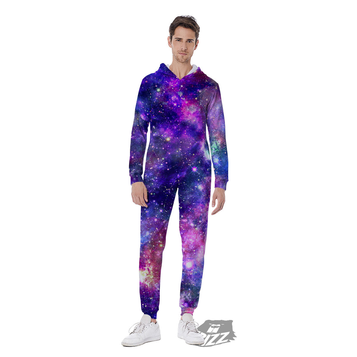 Space Blue Starfield Purple Galaxy Print Men's Jumpsuit-grizzshop
