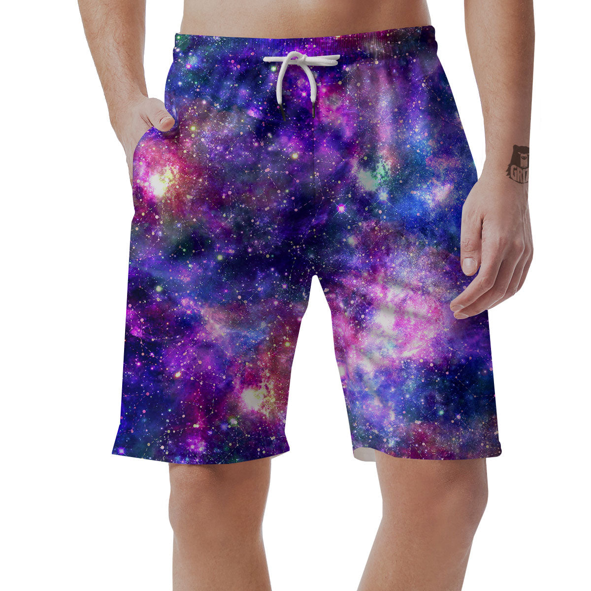 Space Blue Starfield Purple Galaxy Print Men's Shorts-grizzshop