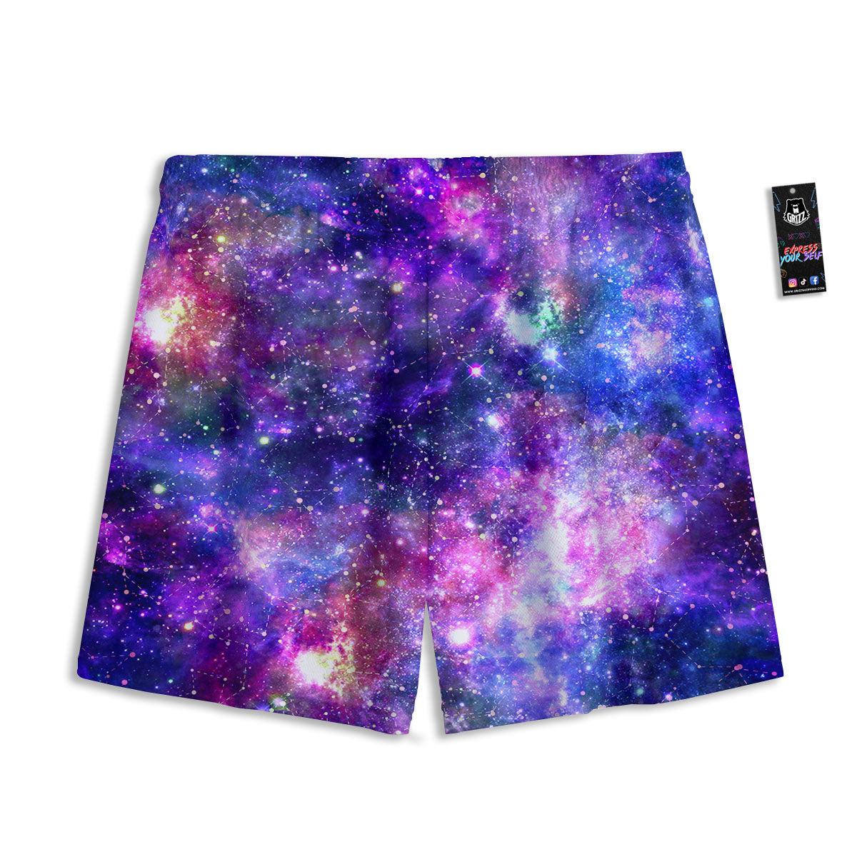 Space Blue Starfield Purple Galaxy Print Mesh Shorts