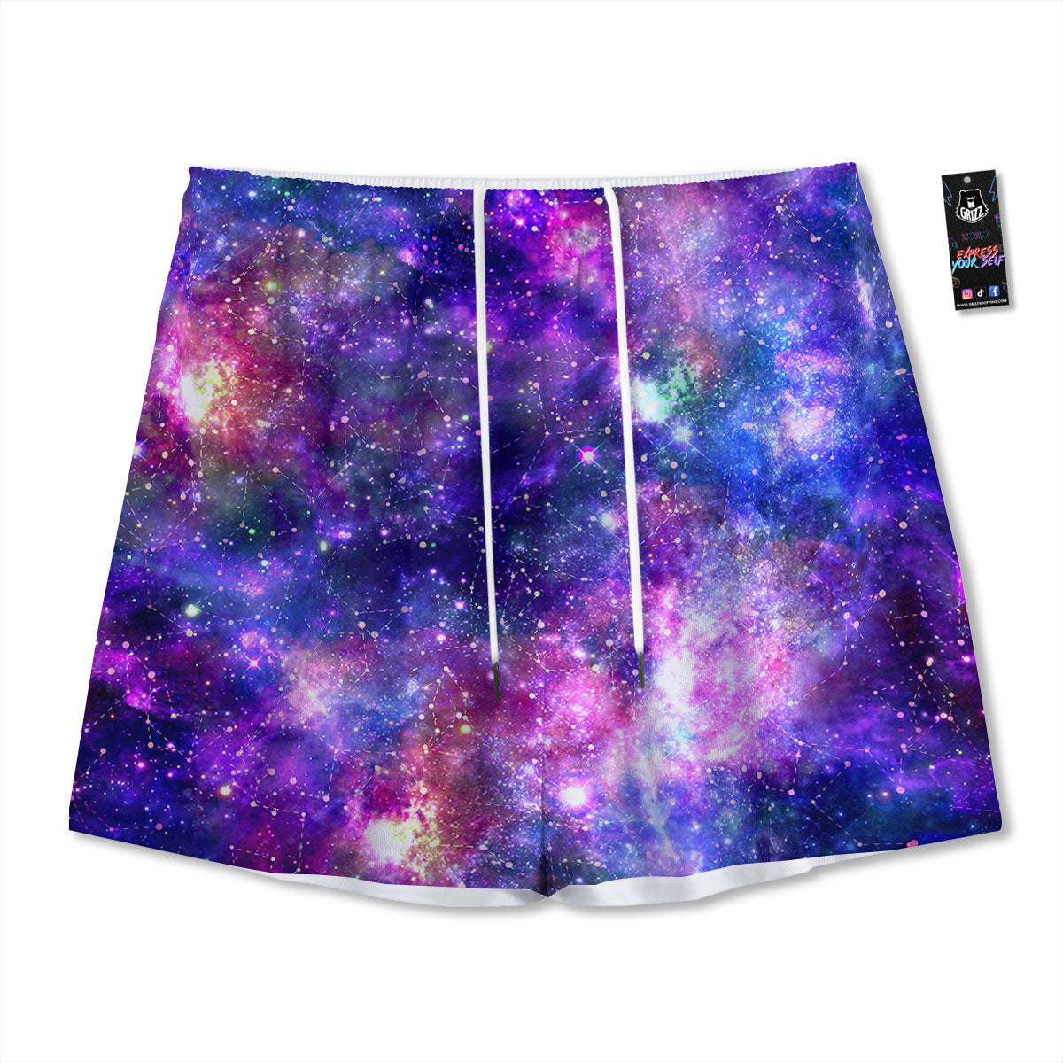 Space Blue Starfield Purple Galaxy Print Mesh Shorts