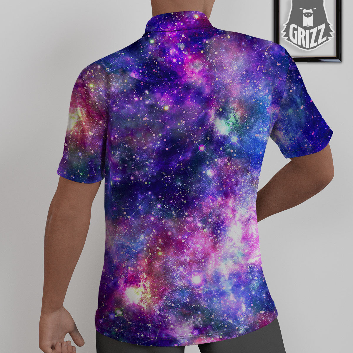 Space Blue Starfield Purple Galaxy Print Untucked Shirts-grizzshop