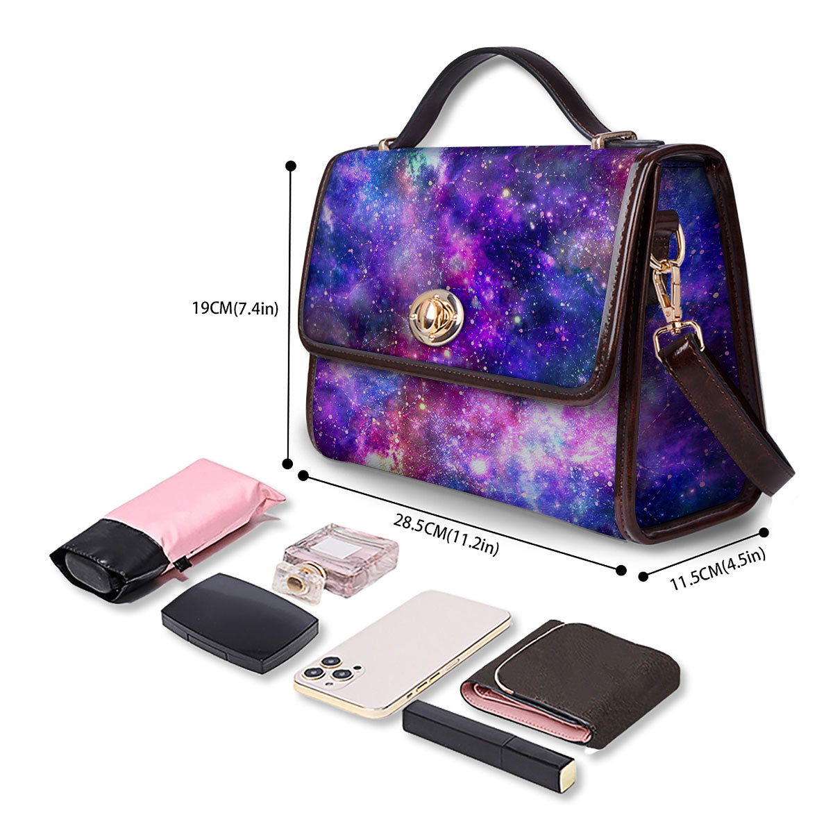 Space Blue Starfield Purple Galaxy Print Women's Satchel Bag