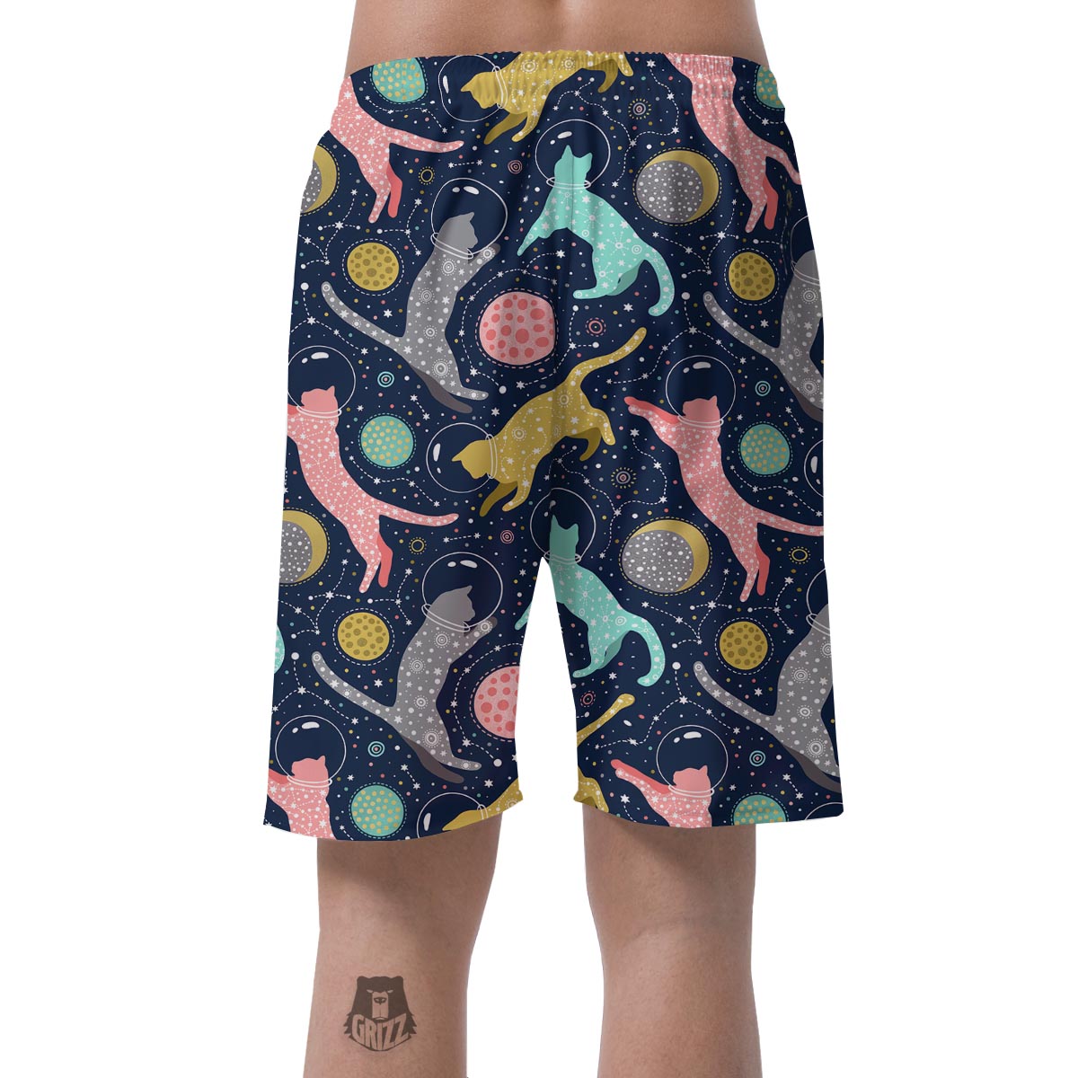 Space Cat Print Men's Shorts-grizzshop