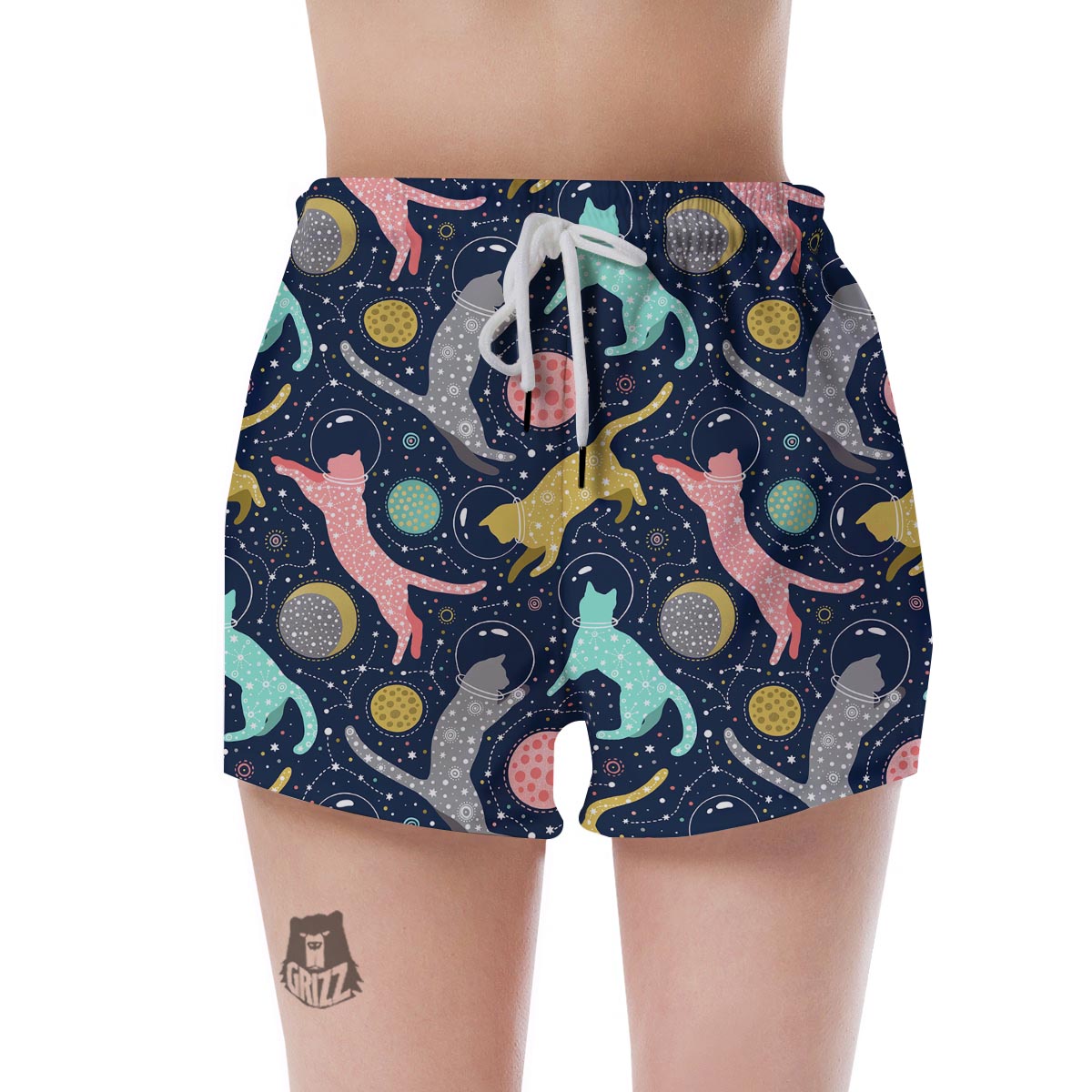 Space Cat Print Women's Shorts-grizzshop