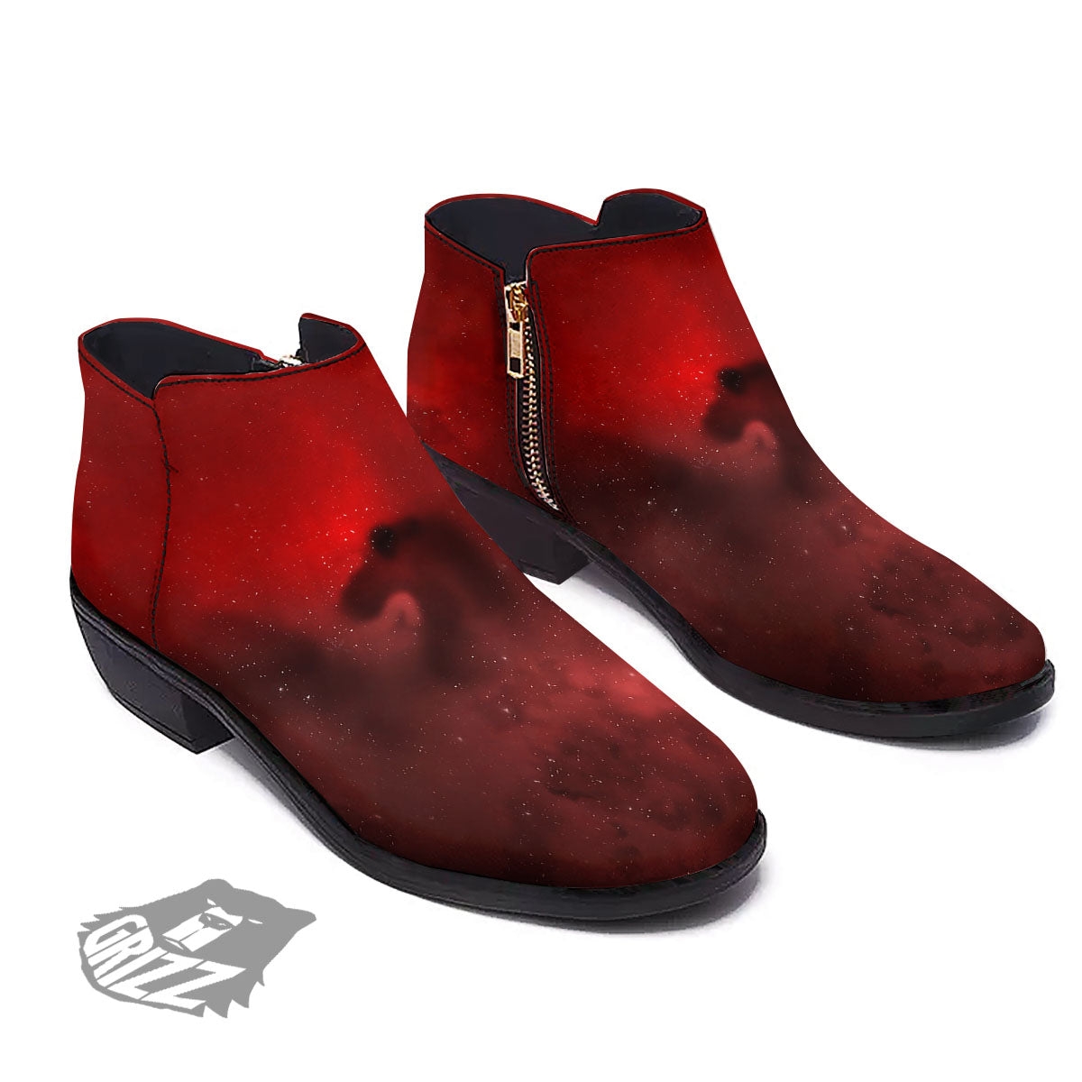 Space Cloud Red Galaxy Print Ankle Boots-grizzshop