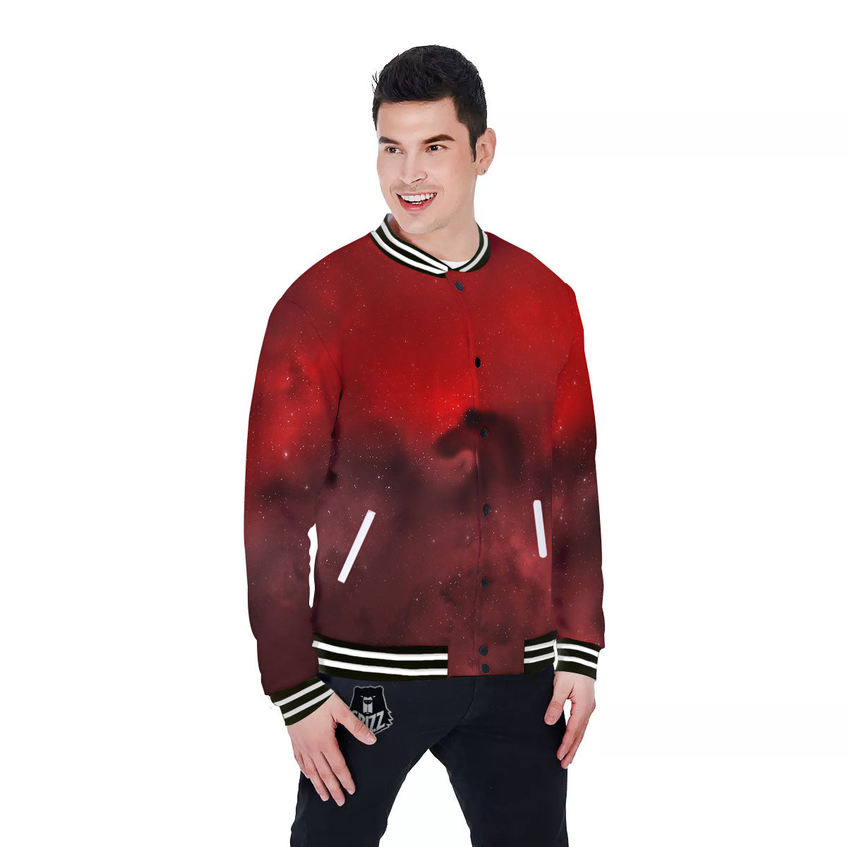 Space Cloud Red Galaxy Print Baseball Jacket-grizzshop