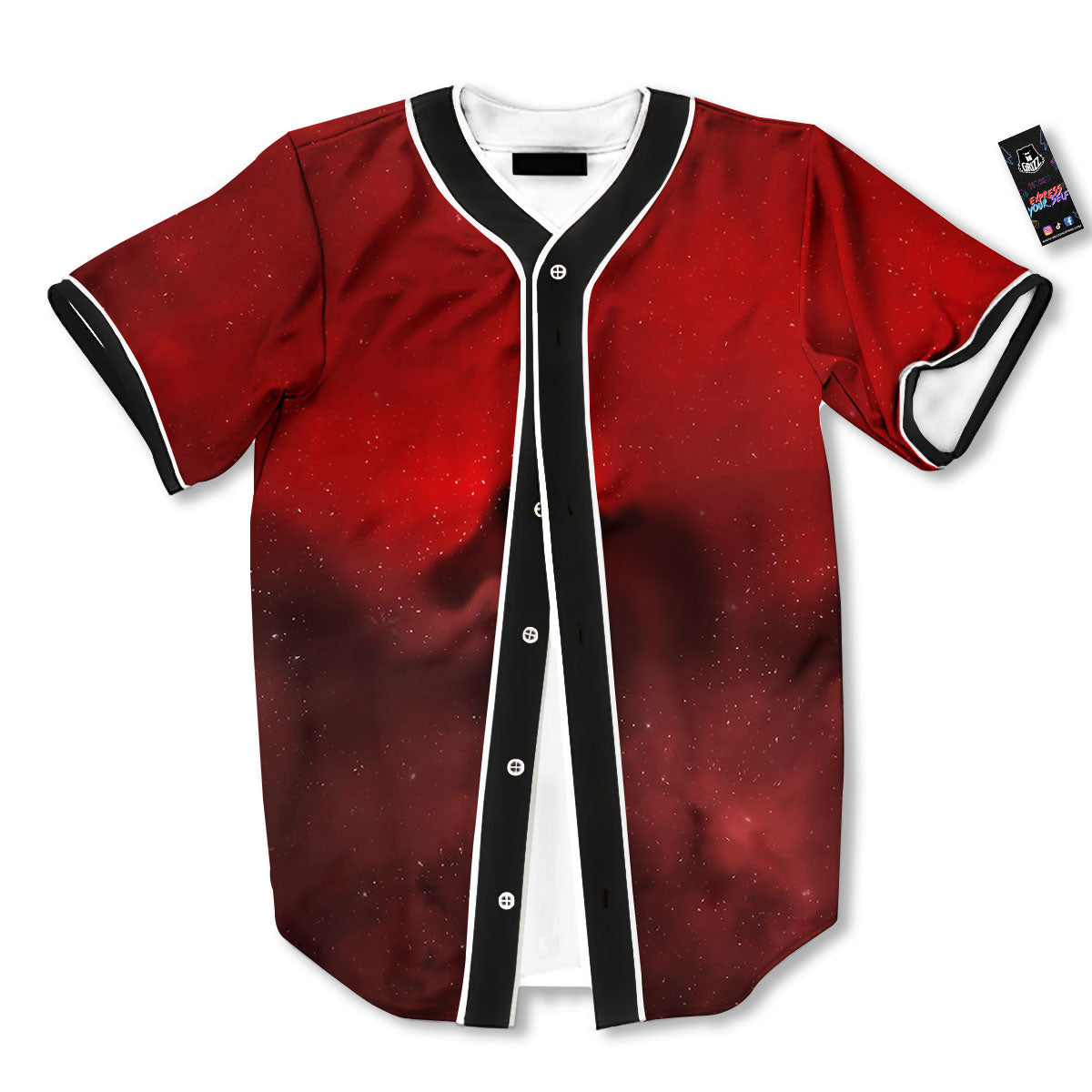 Space Cloud Red Galaxy Print Baseball Jersey-grizzshop