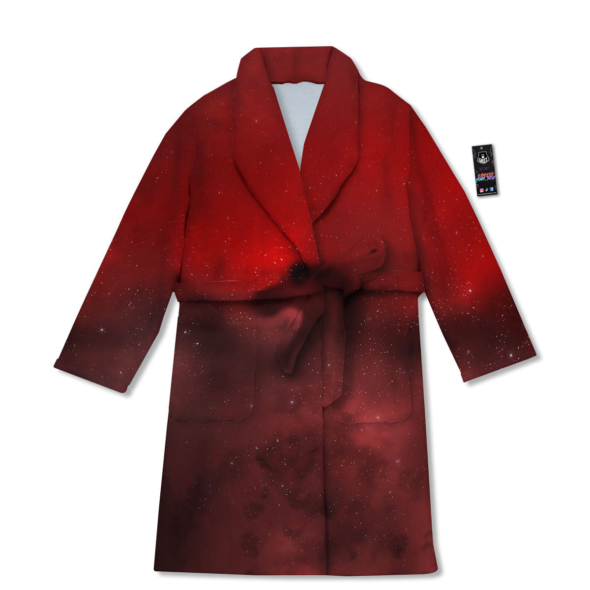 Space Cloud Red Galaxy Print Bathrobe-grizzshop