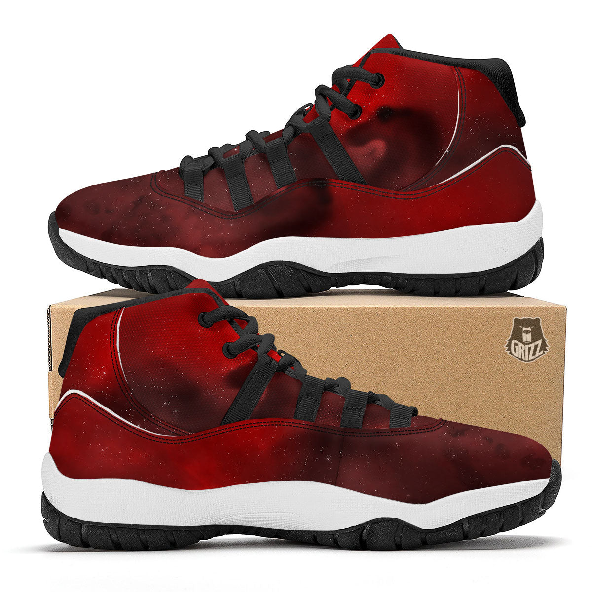 Space Cloud Red Galaxy Print Black Bball Shoes-grizzshop