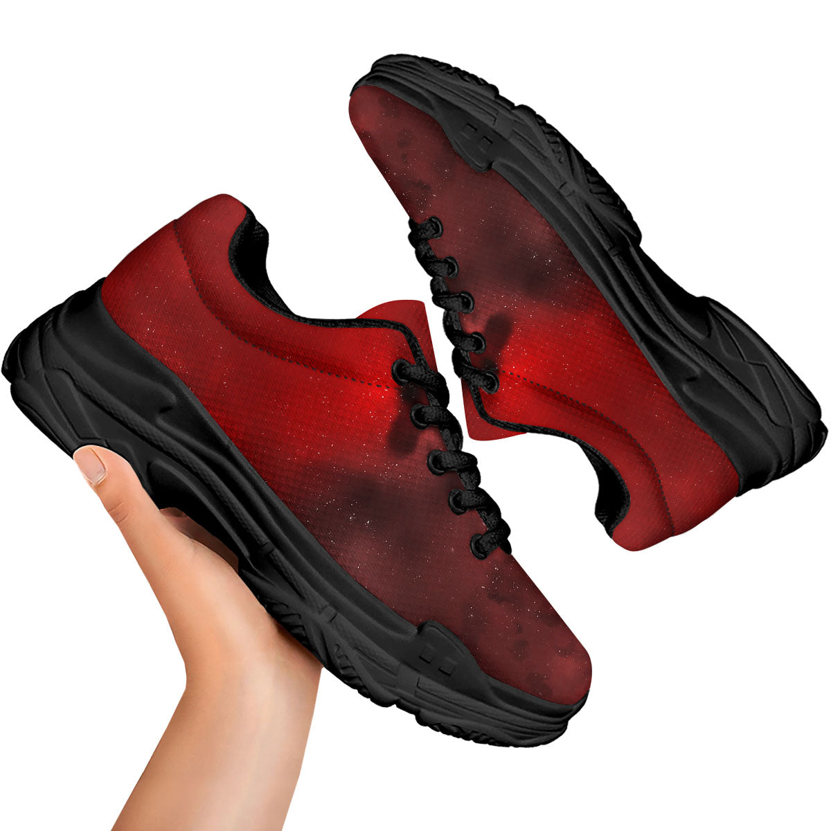 Space Cloud Red Galaxy Print Black Chunky Shoes-grizzshop