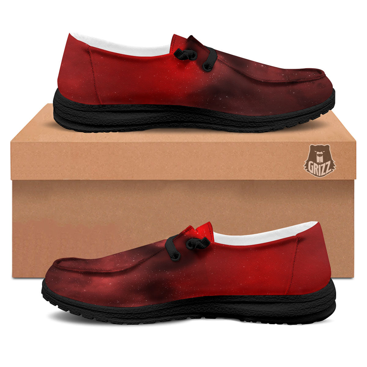 Space Cloud Red Galaxy Print Black Loafers-grizzshop