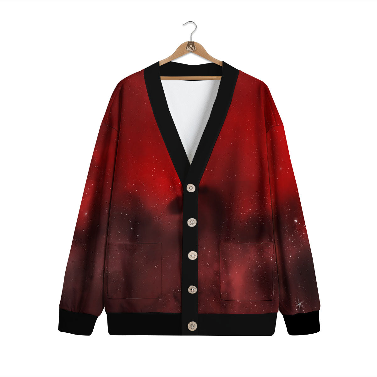 Space Cloud Red Galaxy Print Cardigan-grizzshop
