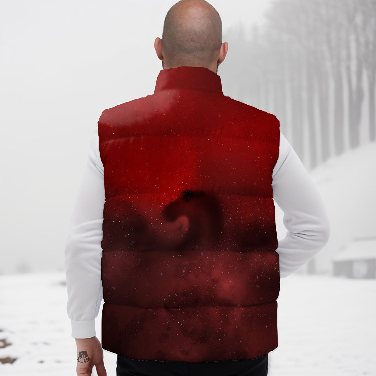 Space Cloud Red Galaxy Print Down Vest