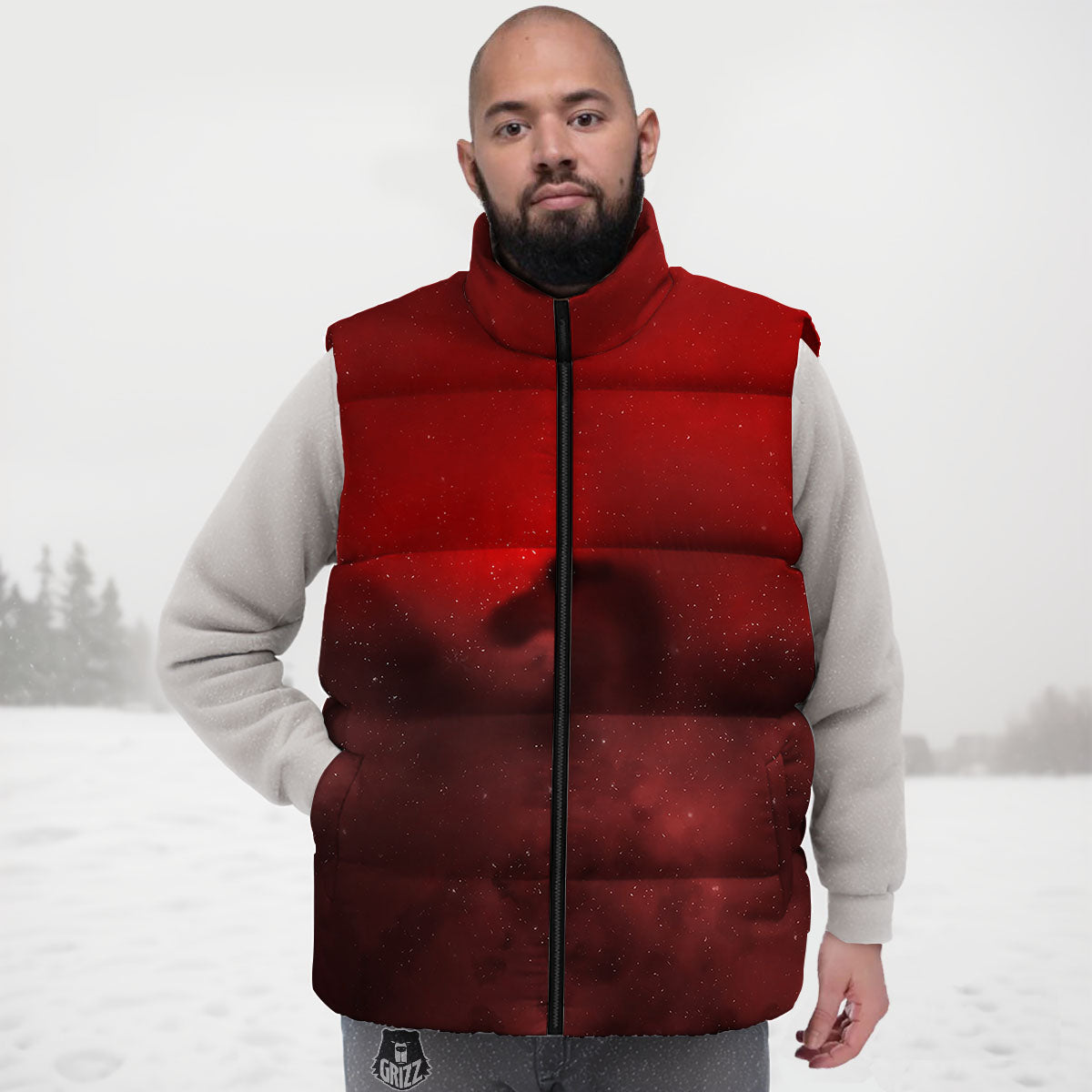 Space Cloud Red Galaxy Print Down Vest