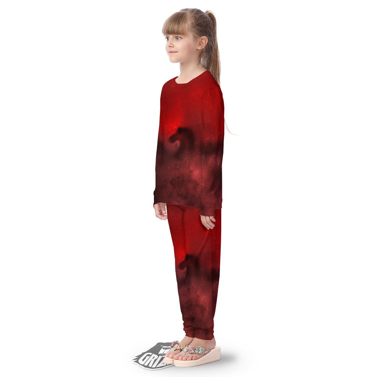 Space Cloud Red Galaxy Print Kid's Pajamas-grizzshop