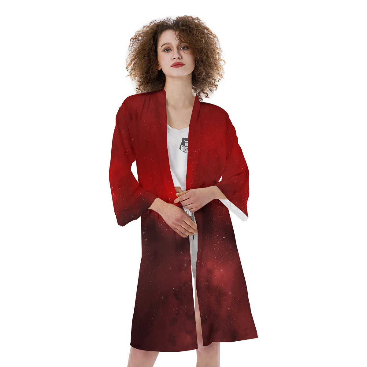 Space Cloud Red Galaxy Print Kimono-grizzshop
