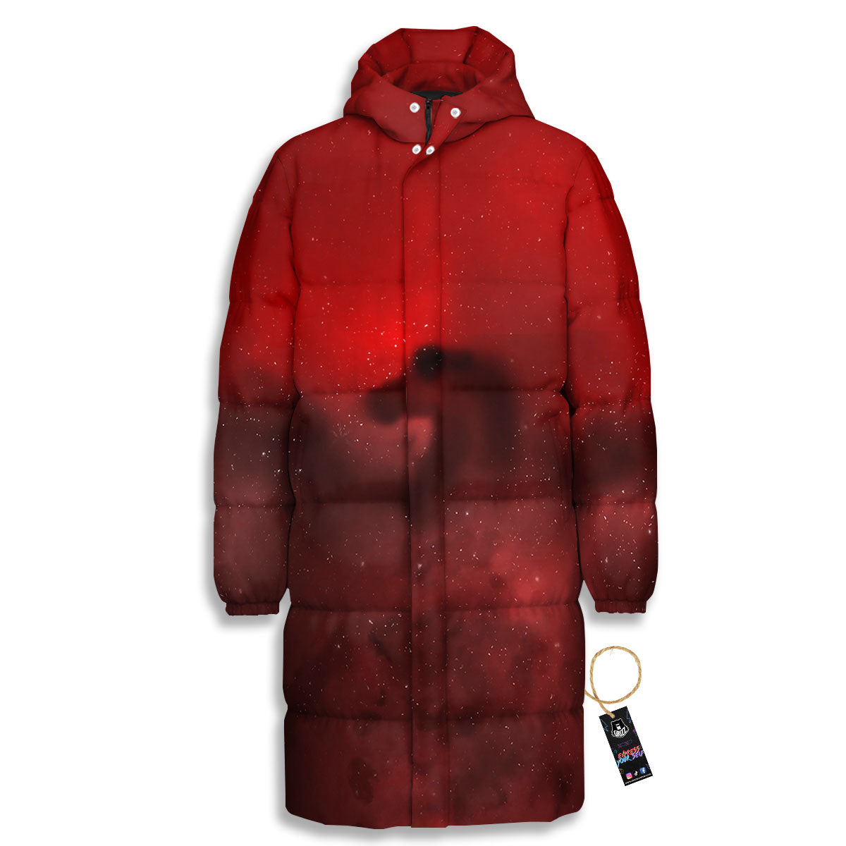 Space Cloud Red Galaxy Print Long Down Jacket-grizzshop