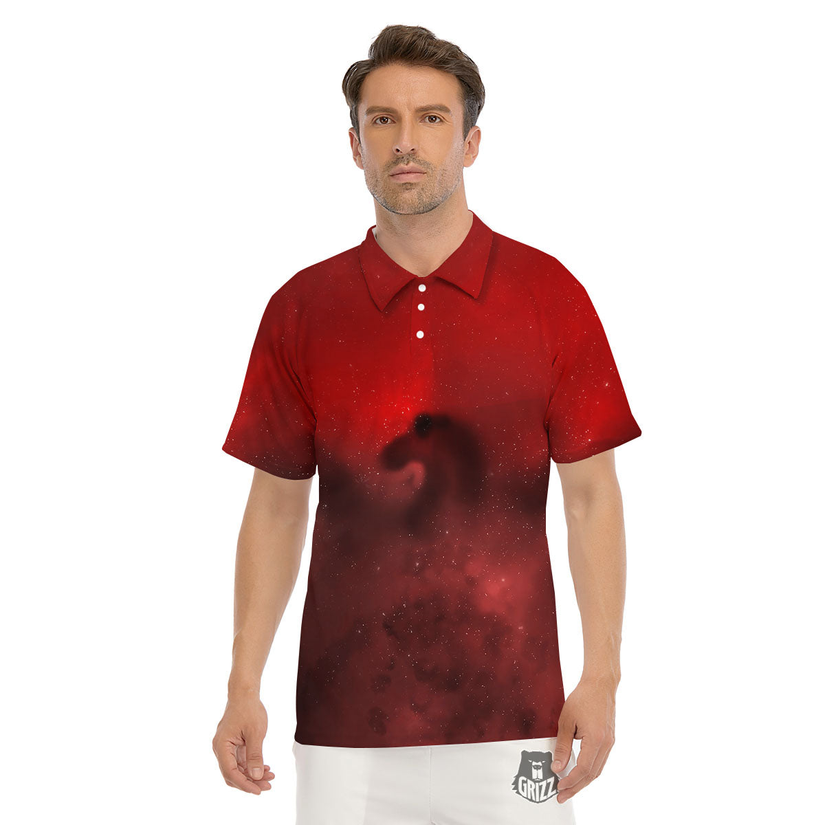 Space Cloud Red Galaxy Print Men's Golf Shirts-grizzshop