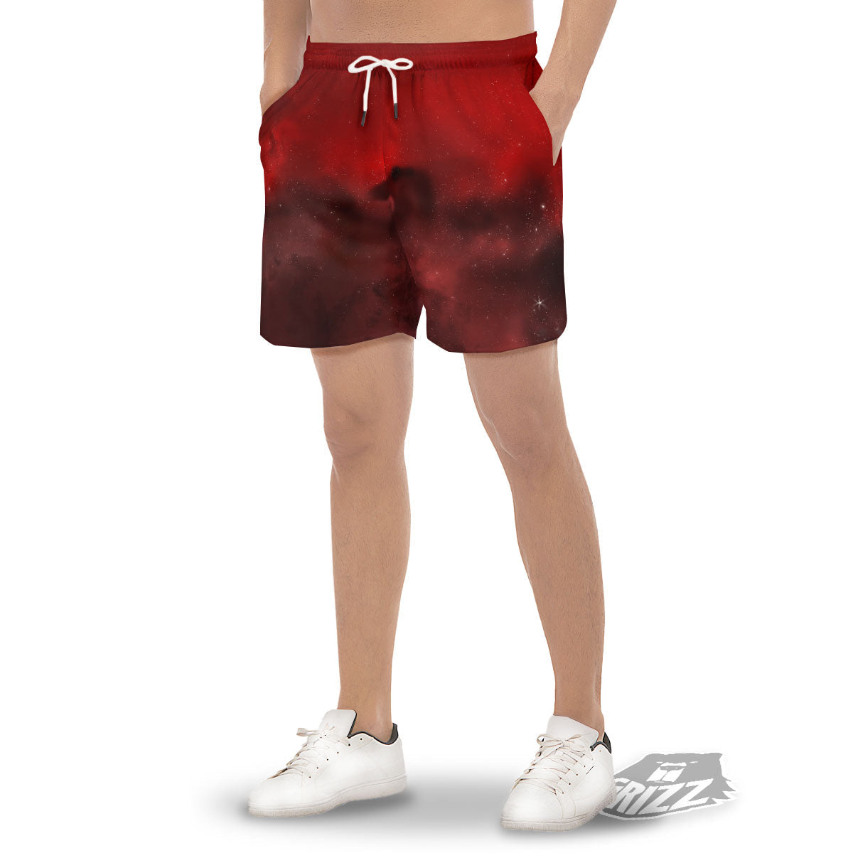 Space Cloud Red Galaxy Print Men's Gym Shorts-grizzshop
