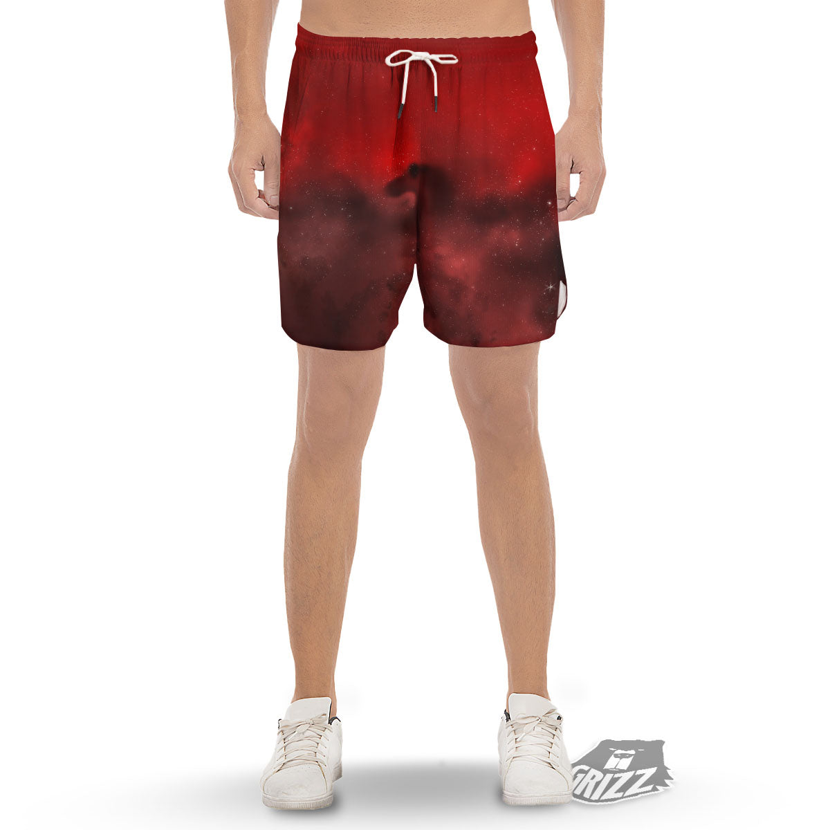 Space Cloud Red Galaxy Print Men's Gym Shorts-grizzshop