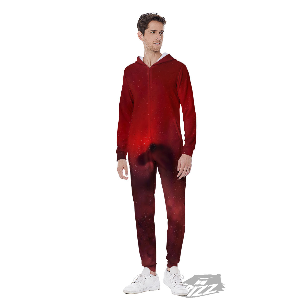 Space Cloud Red Galaxy Print Men's Jumpsuit-grizzshop