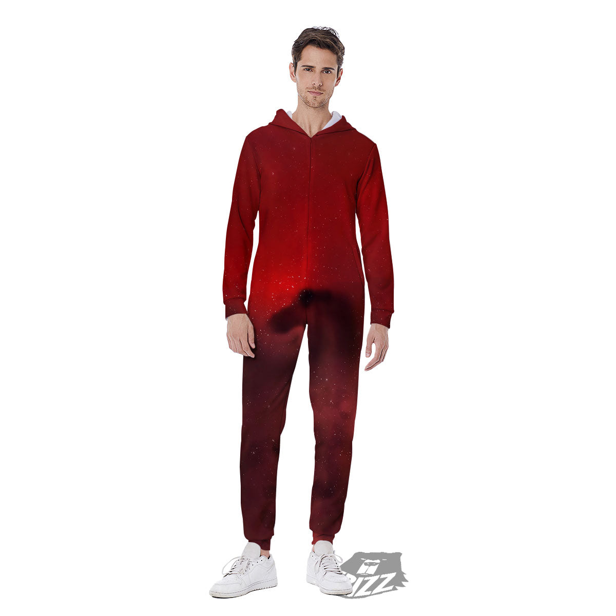 Space Cloud Red Galaxy Print Men's Jumpsuit-grizzshop