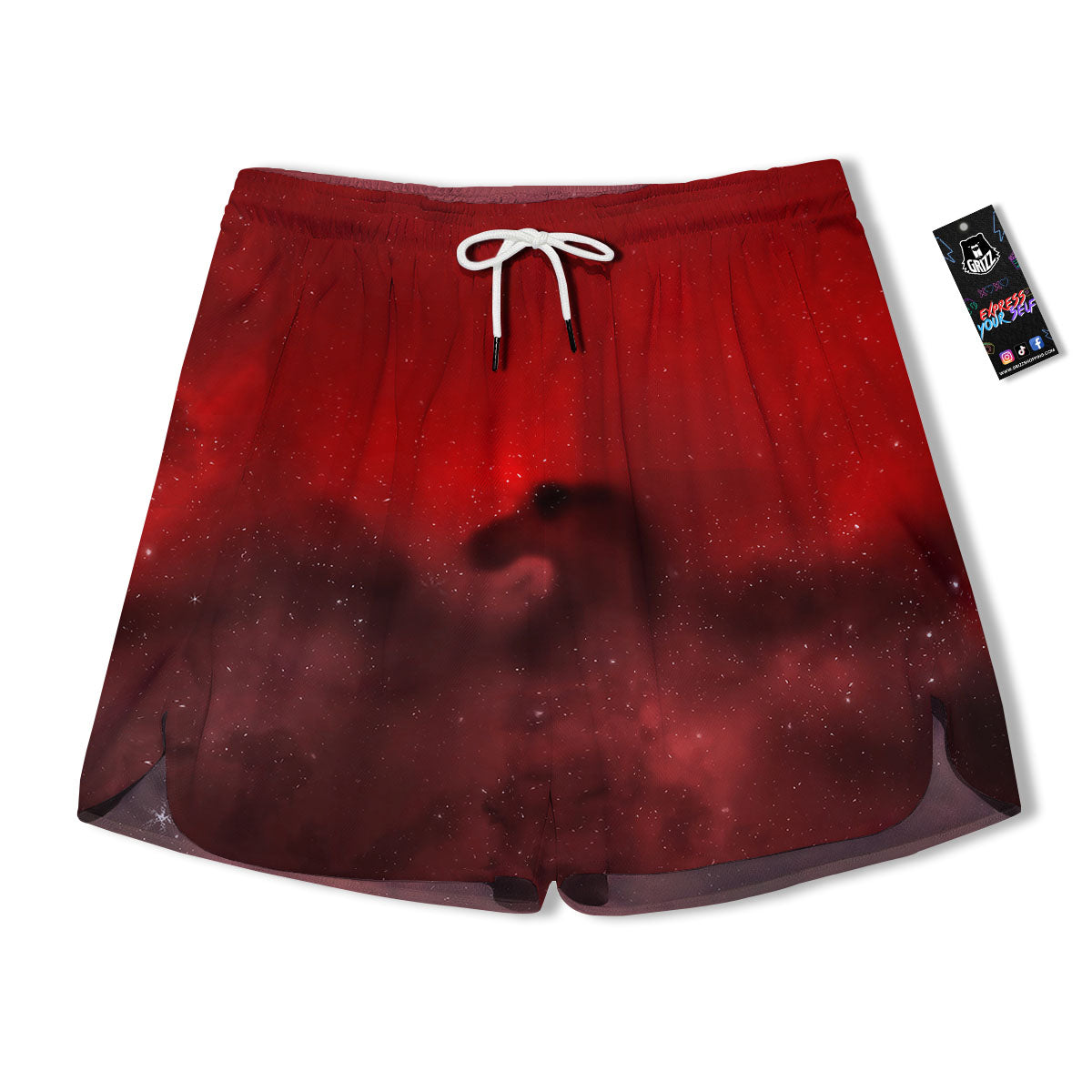 Space Cloud Red Galaxy Print Men's Running Shorts-grizzshop
