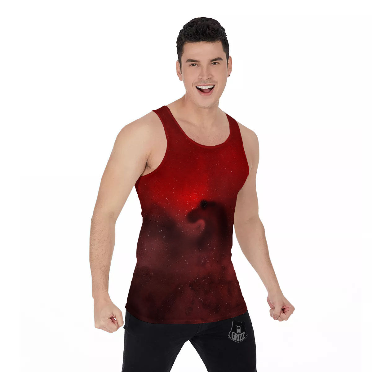 Space Cloud Red Galaxy Print Men's Tank Top-grizzshop