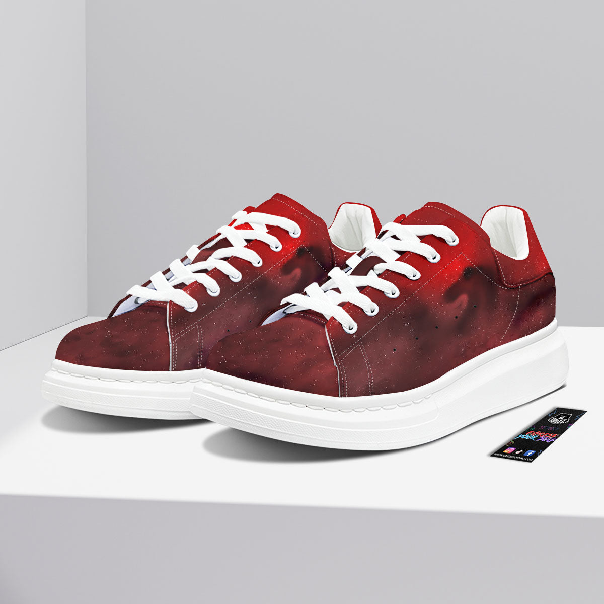 Space Cloud Red Galaxy Print Platform Shoes-grizzshop