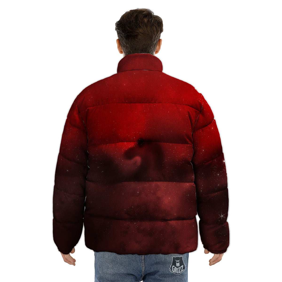 Space Cloud Red Galaxy Print Puffer Jacket-grizzshop