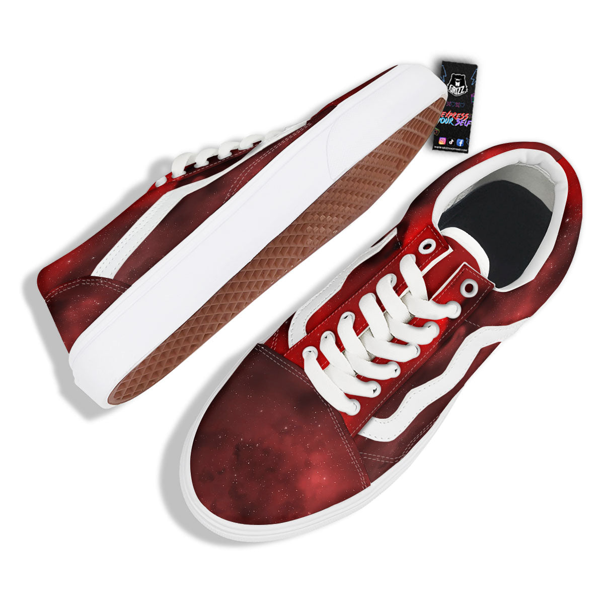 Space Cloud Red Galaxy Print Skate Shoes-grizzshop