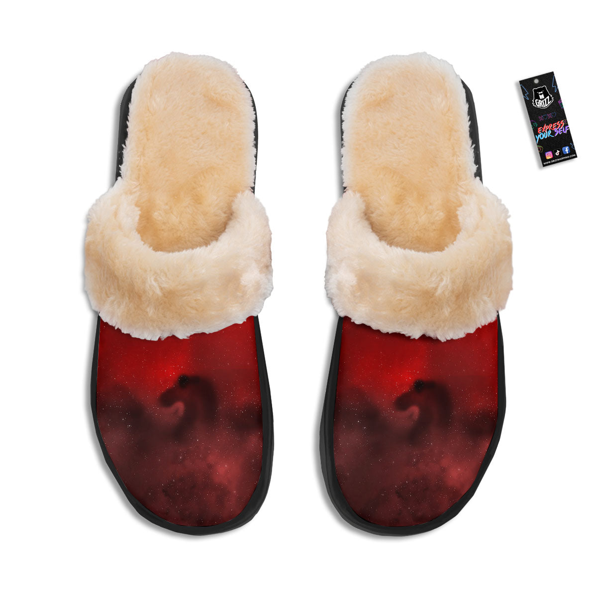 Space Cloud Red Galaxy Print Slippers-grizzshop