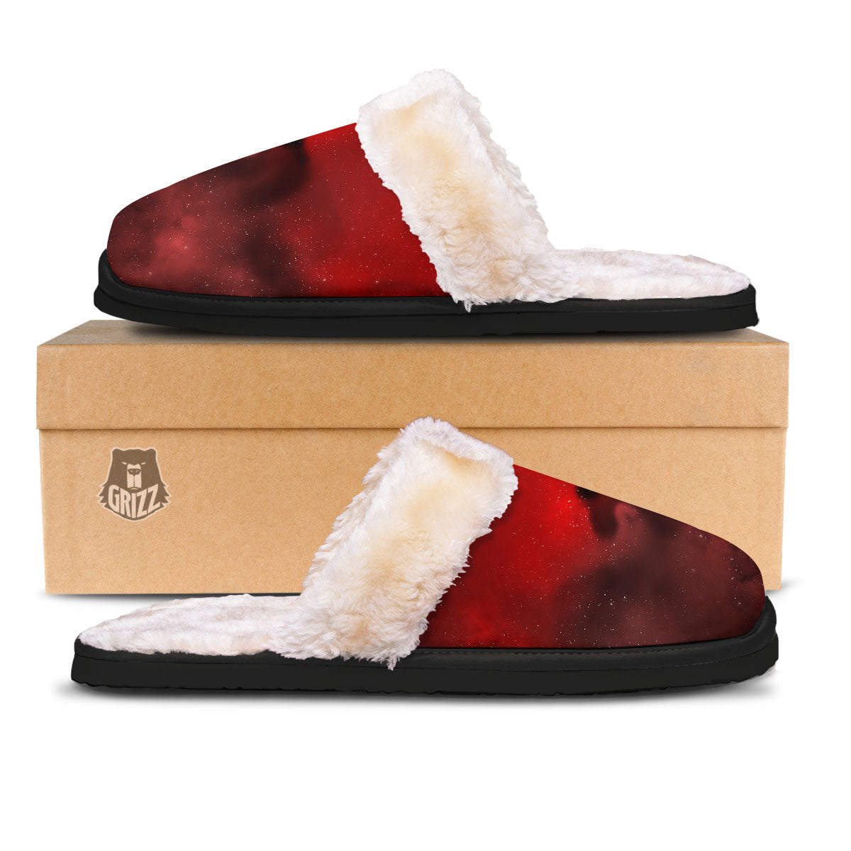 Space Cloud Red Galaxy Print Slippers-grizzshop