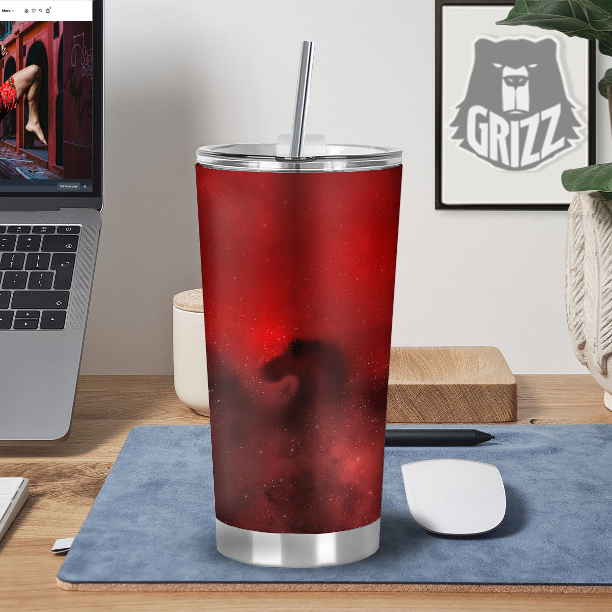 Space Cloud Red Galaxy Print Tumbler-grizzshop