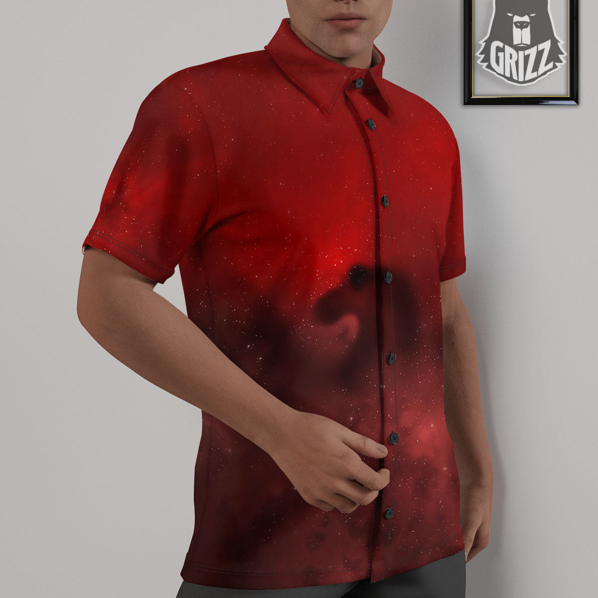 Space Cloud Red Galaxy Print Untucked Shirts-grizzshop