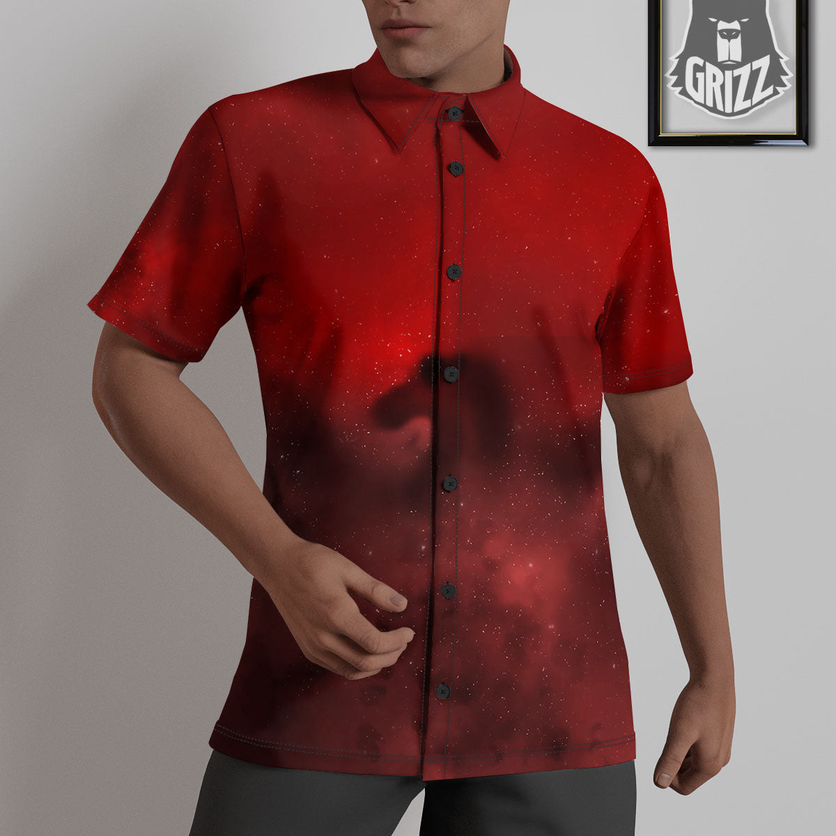 Space Cloud Red Galaxy Print Untucked Shirts-grizzshop