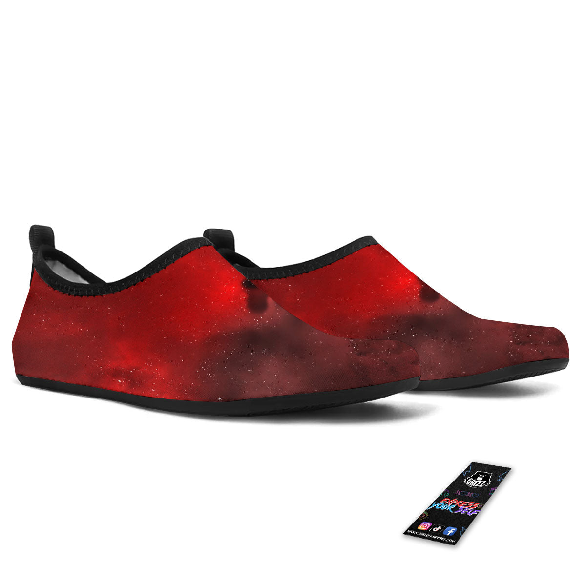Space Cloud Red Galaxy Print Water Shoes-grizzshop