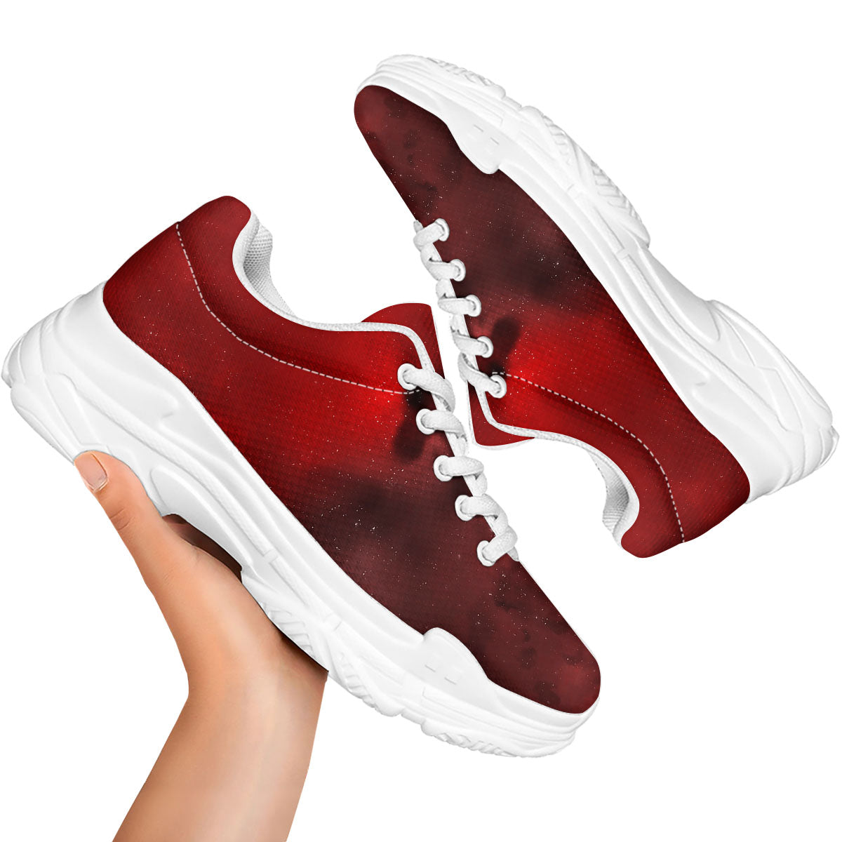 Space Cloud Red Galaxy Print White Chunky Shoes-grizzshop