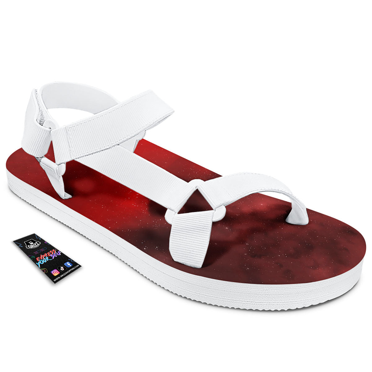 Space Cloud Red Galaxy Print White Open Toe Sandals-grizzshop