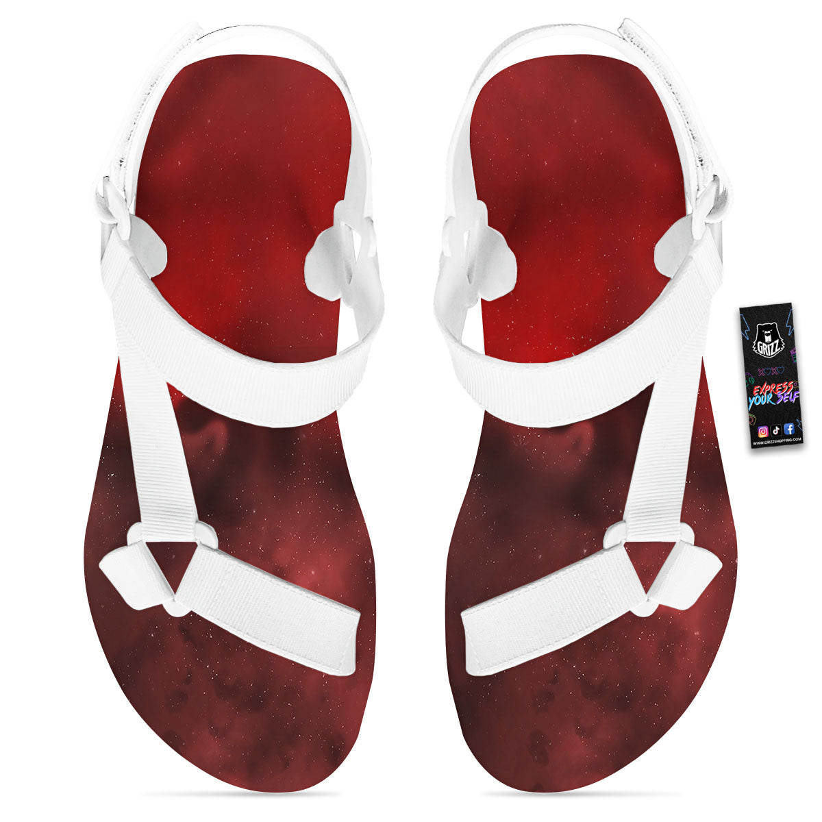 Space Cloud Red Galaxy Print White Open Toe Sandals-grizzshop