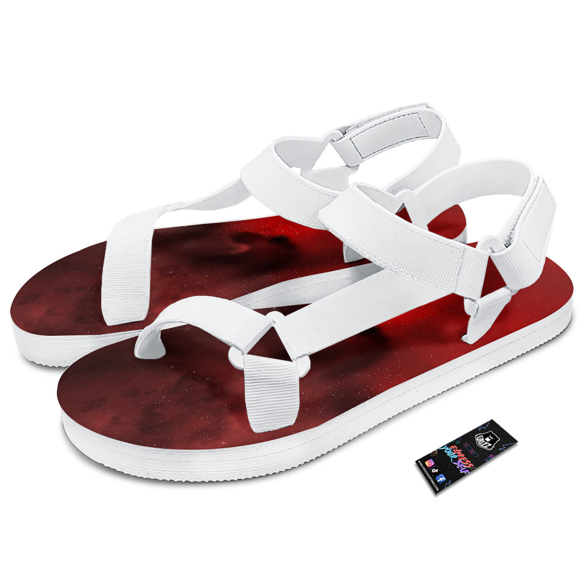 Space Cloud Red Galaxy Print White Open Toe Sandals-grizzshop