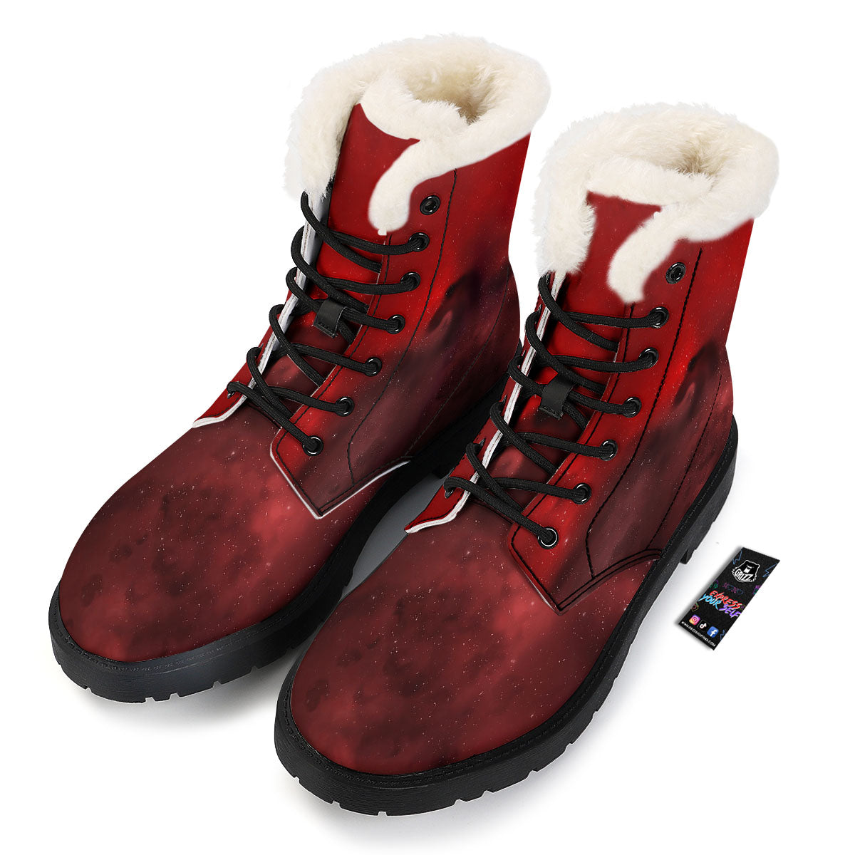 Space Cloud Red Galaxy Print Winter Boots-grizzshop