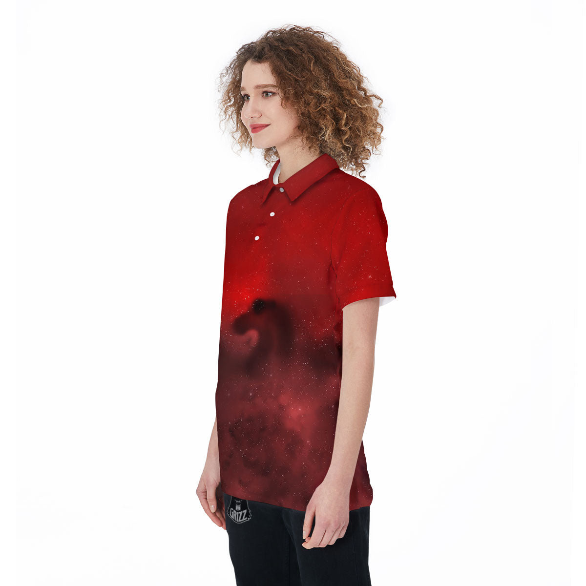 Space Cloud Red Galaxy Print Women's Golf Shirts-grizzshop