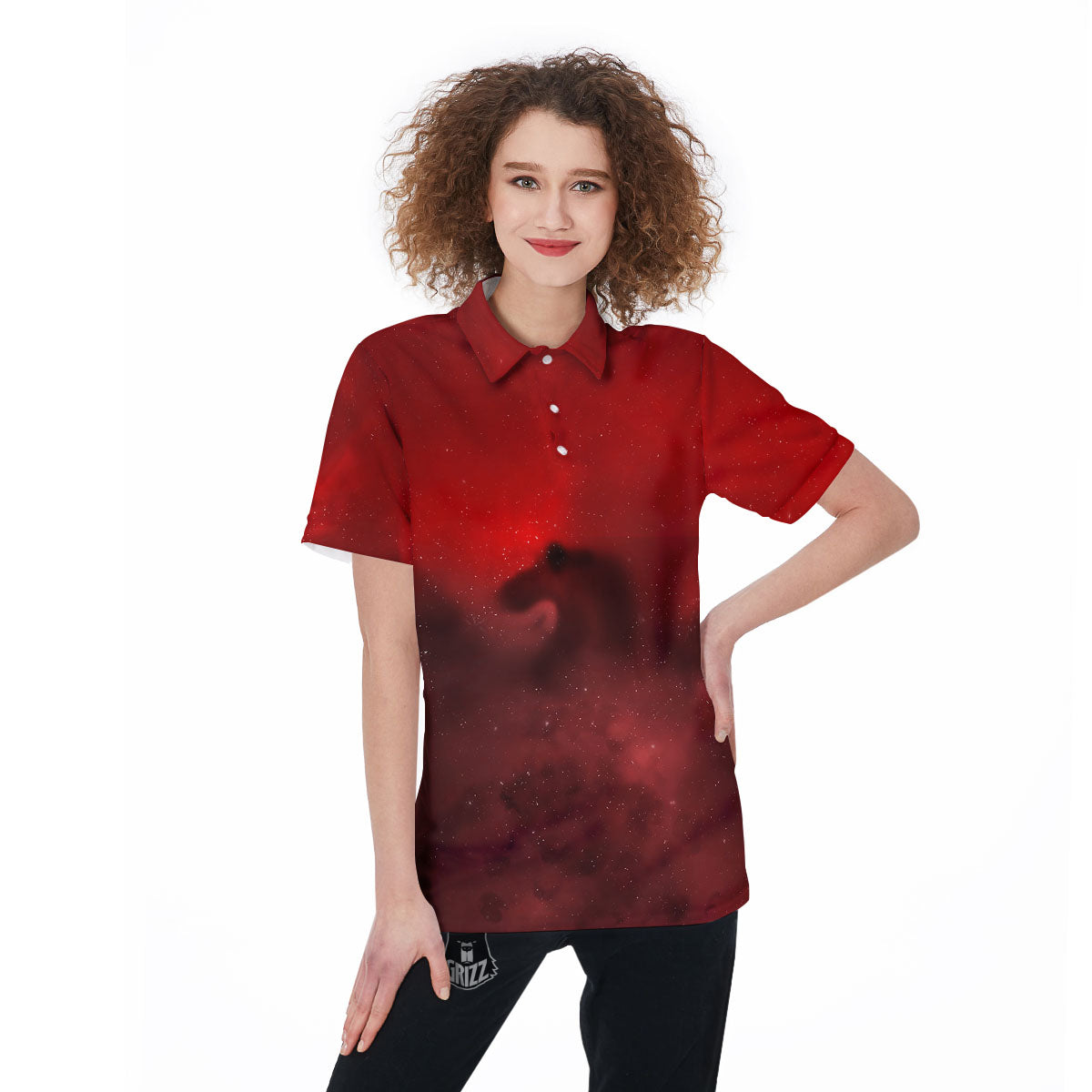 Space Cloud Red Galaxy Print Women's Golf Shirts-grizzshop