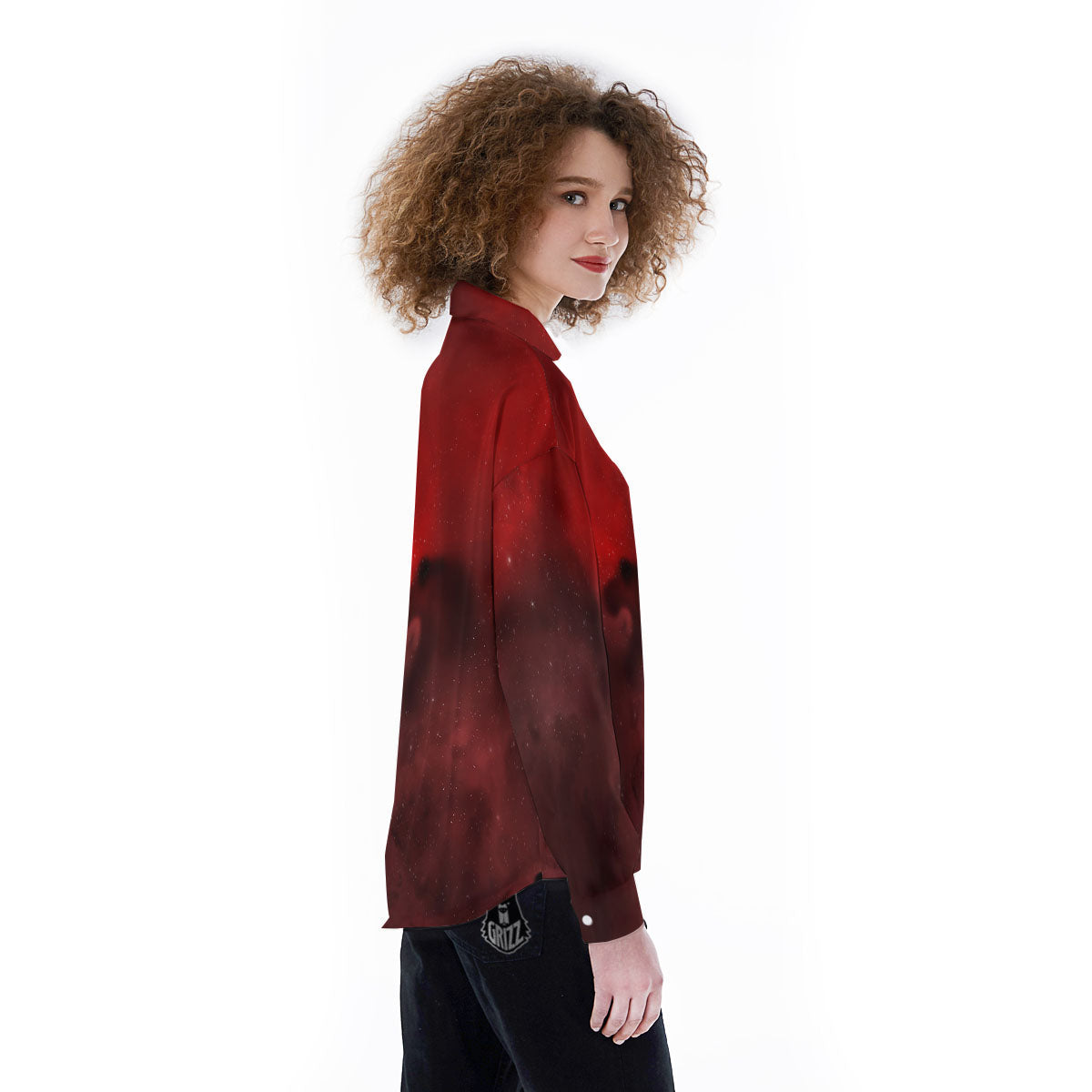 Space Cloud Red Galaxy Print Women's Long Sleeve Shirts-grizzshop