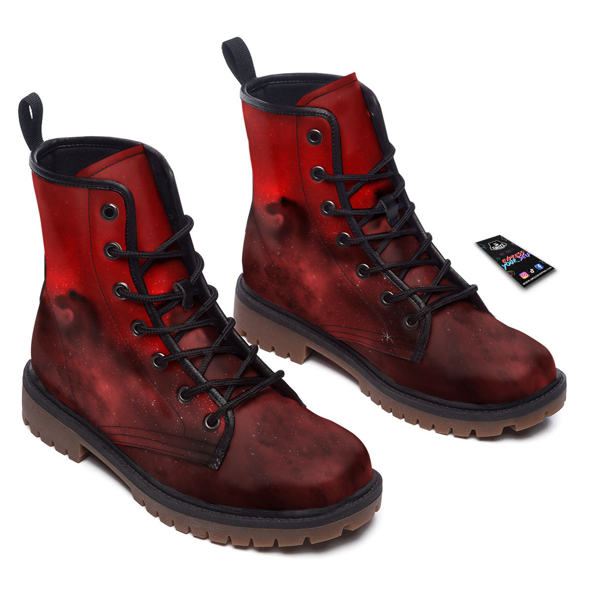 Space Cloud Red Galaxy Print Work Boots-grizzshop