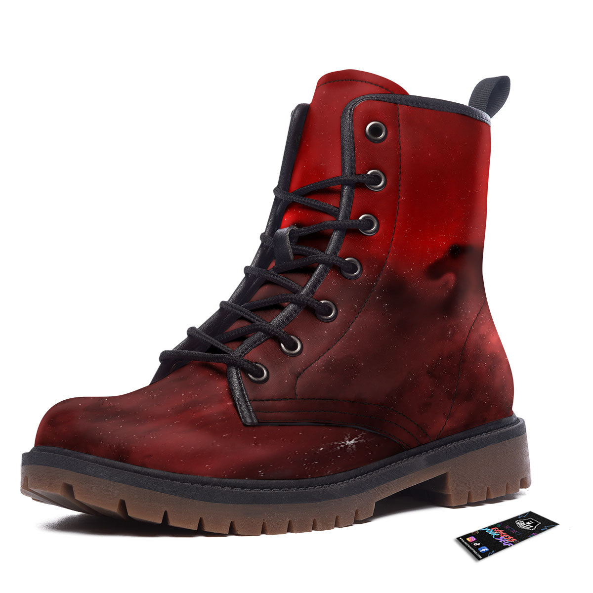 Space Cloud Red Galaxy Print Work Boots-grizzshop