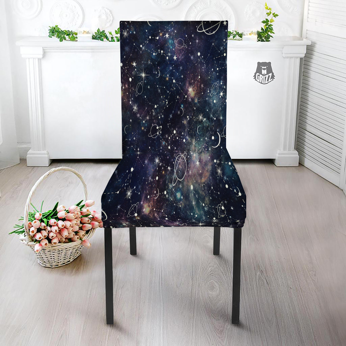 Space Constellation Galaxy Print Dining Chair Slipcover-grizzshop